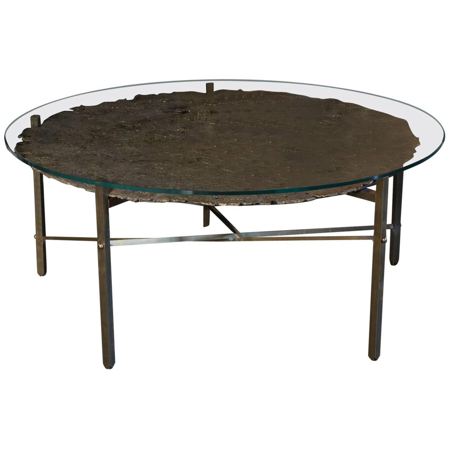  Round Brass Coffee Table, 1980