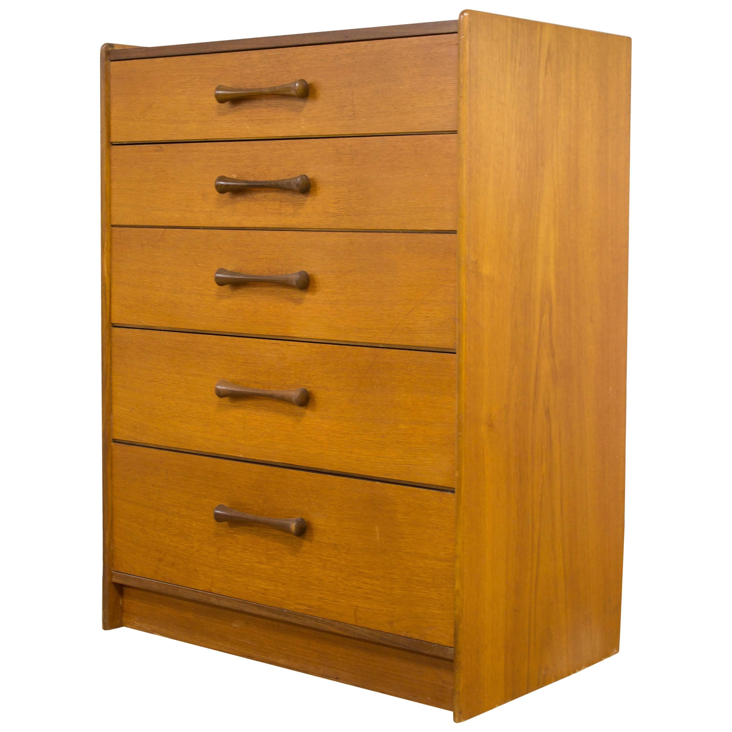 Danish Teak Tallboy Chest of Drawers with Turned Handles G Plan Eames Era For Sale