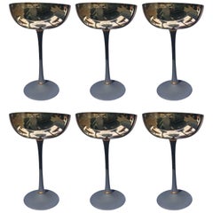 Free Shipping, Designed Six Silver Plated, Chromatic Champagne  Glasses