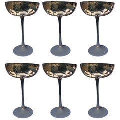 Free Shipping, Designed Six Silver Plated, Chromatic Champagne  Glasses