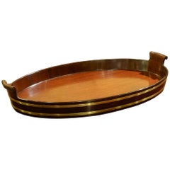 Early 19th Century Coopered Mahogany and Brass Bound Oval Tray