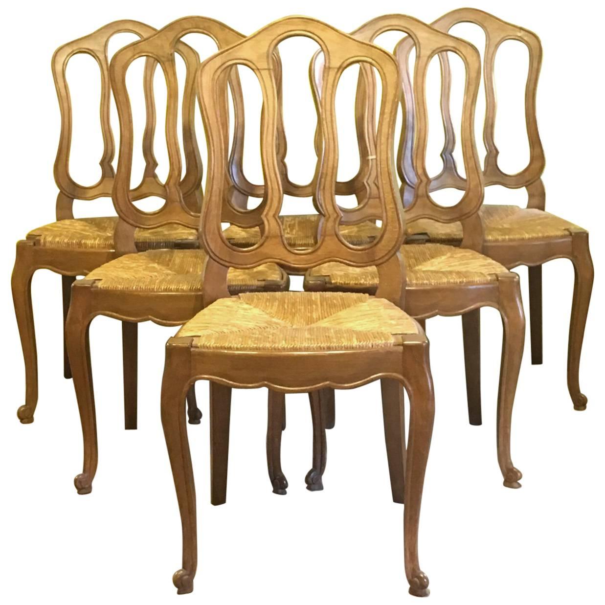 Set of Six Louis XVI Style Fruitwood Dinning Chairs