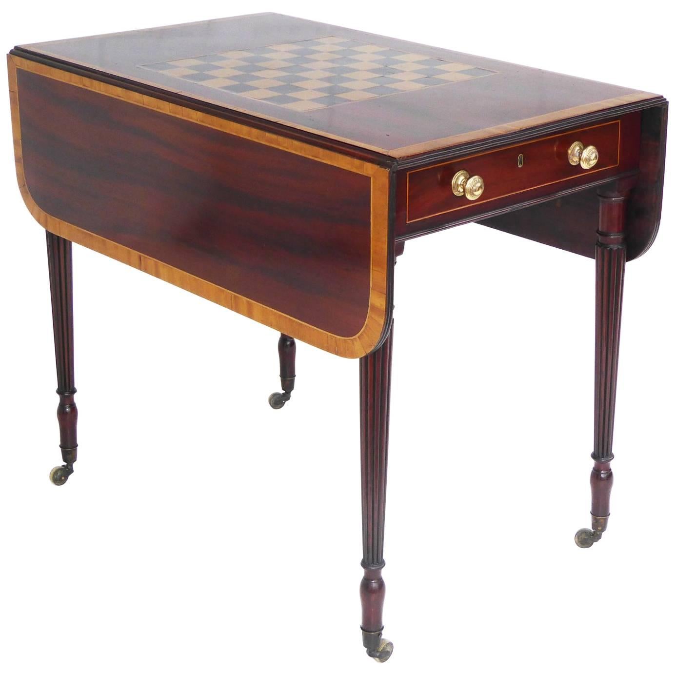 William IV Mahogany and Satinwood Pembroke Table or Games Table