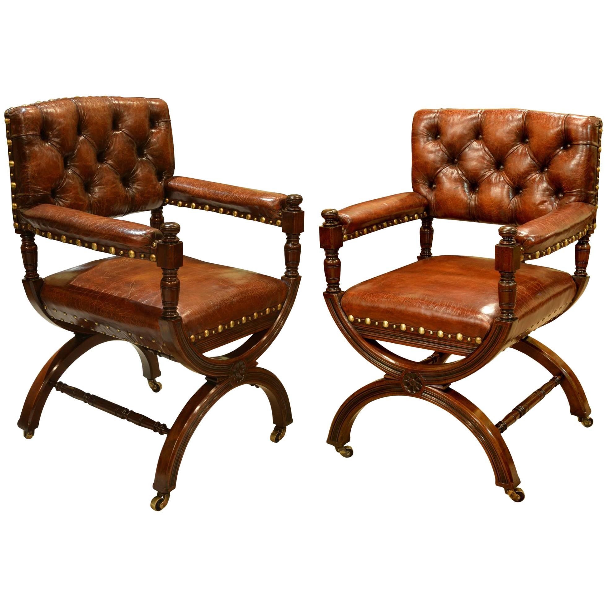 Pair of 19th Century Mahogany Library Chairs For Sale