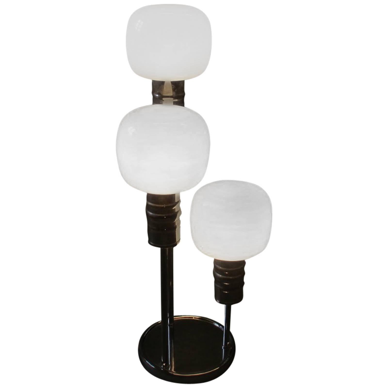 Chrome Table Lamp with Three White Glasses For Sale