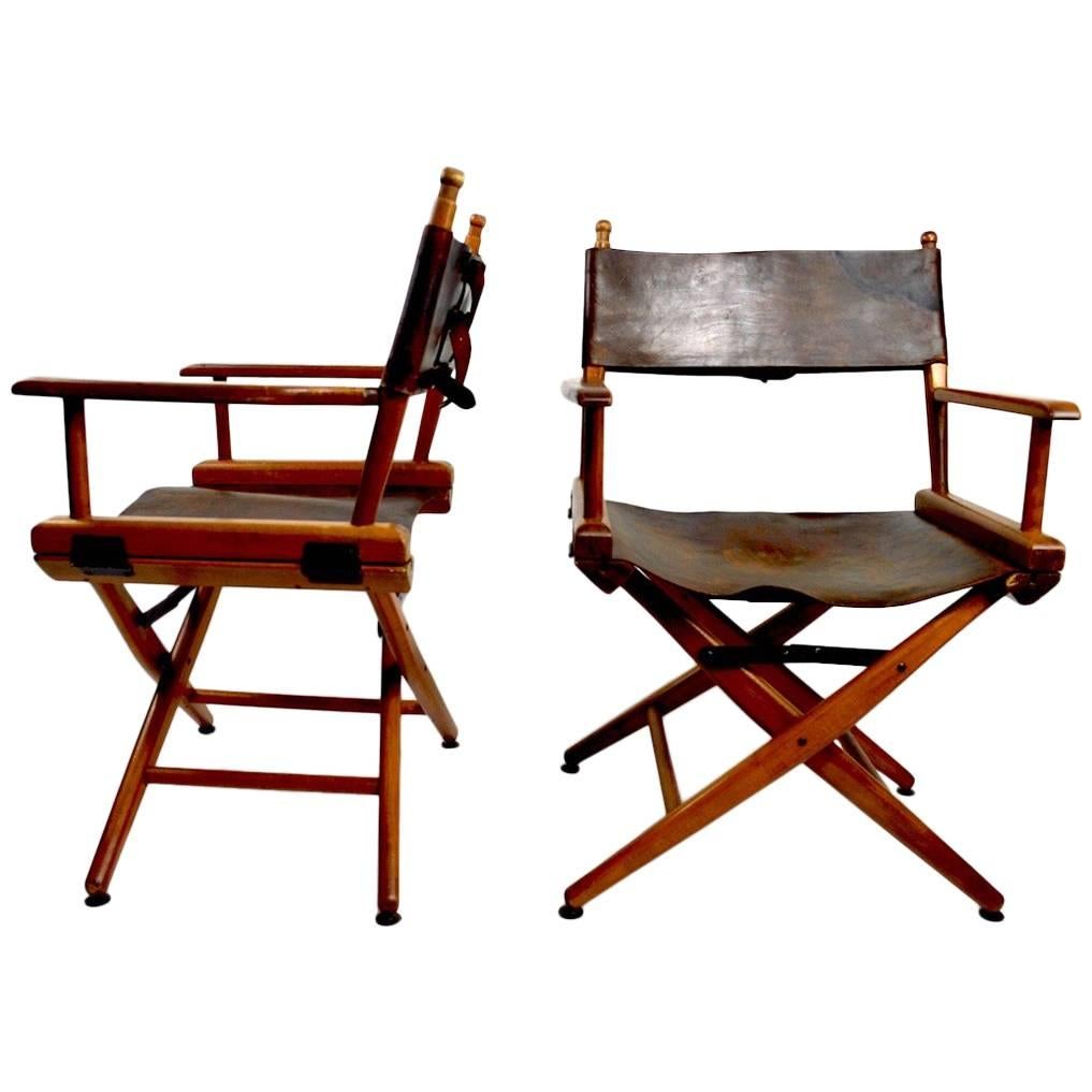 Pair of Folding Campaign Directors Chairs in Leather