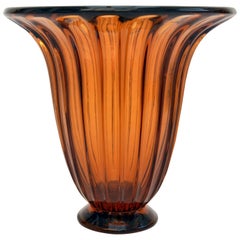 Large 1930s Daum Urn Shape Vase in Amber Glass