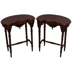 Pair of Antique Victorian Mahogany Kidney Shaped Lamp Tables