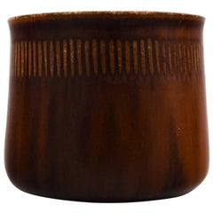 Vintage Saxbo Stoneware Vase in Modern Design, Glaze in Brown Shades