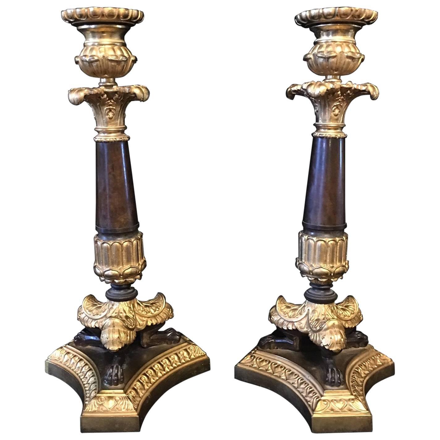 Pair of Napoleon III Gilt Bronze Candlesticks For Sale