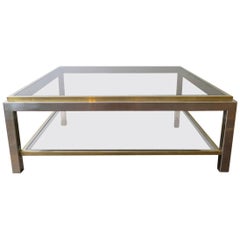 Square Chrome and Brass Coffee Table by Jean Charles 4
