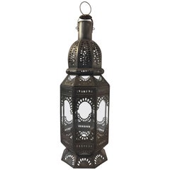 Moroccan Moorish Octagonal Metal and Glass Candle Lantern