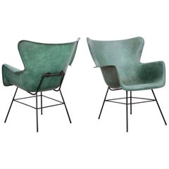 Paar grüne Luther Conover geformte Fiberglas-Lounge-Stühle