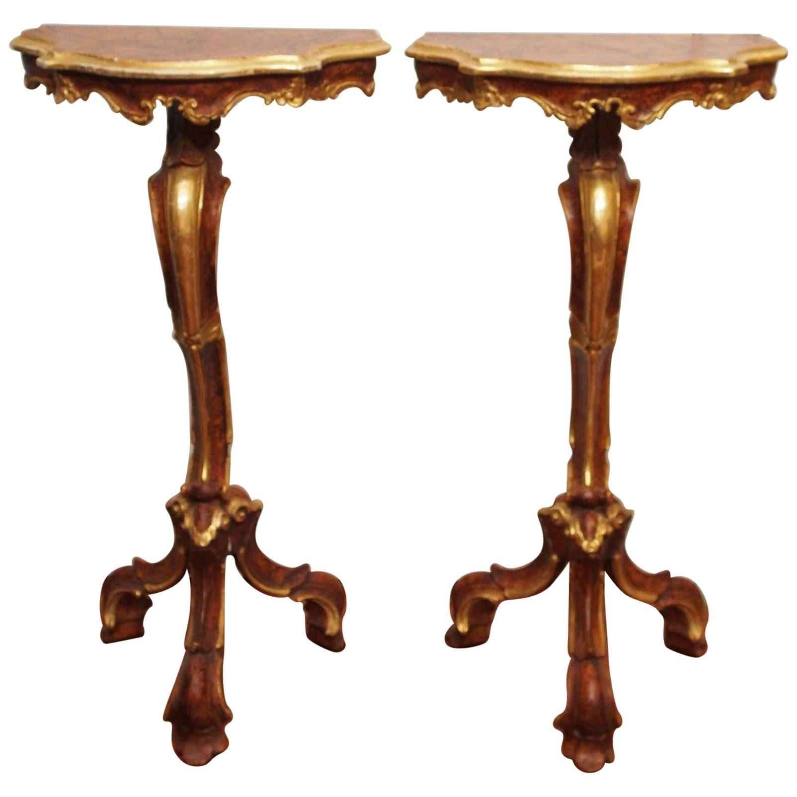 Pair of Louis XV Italian Sellette Painted and Parcel-Gilt