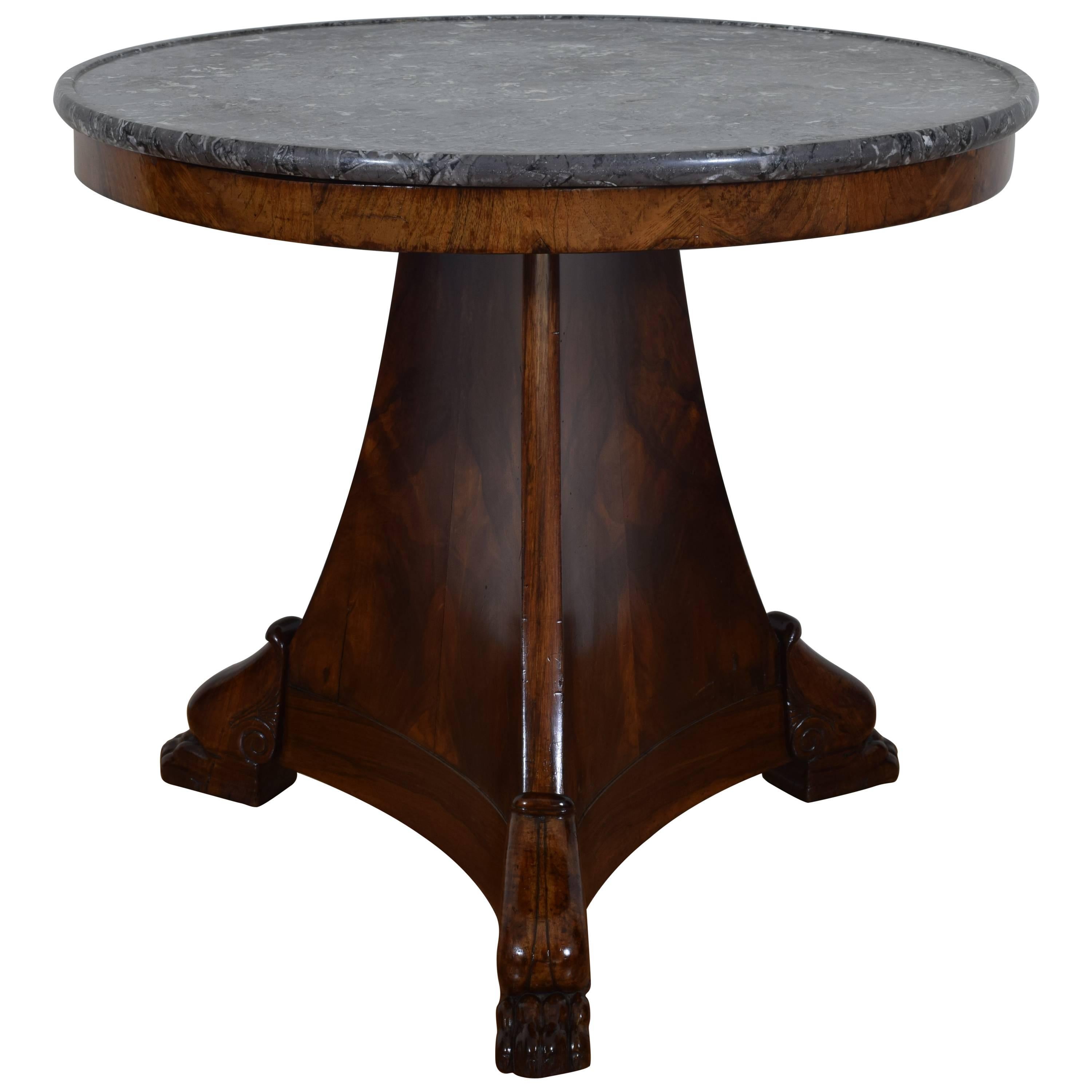 French Restauration Period Walnut and Marble-Top Center Table, circa 1825