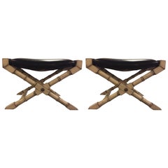 Pair of Hollywood Regency Style Faux Bamboo X-Form Benches