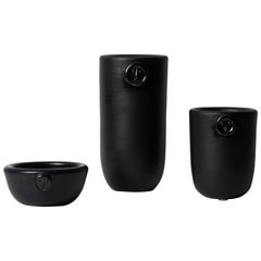 Set of Three Black Ceramic Vases Signed by DaLo