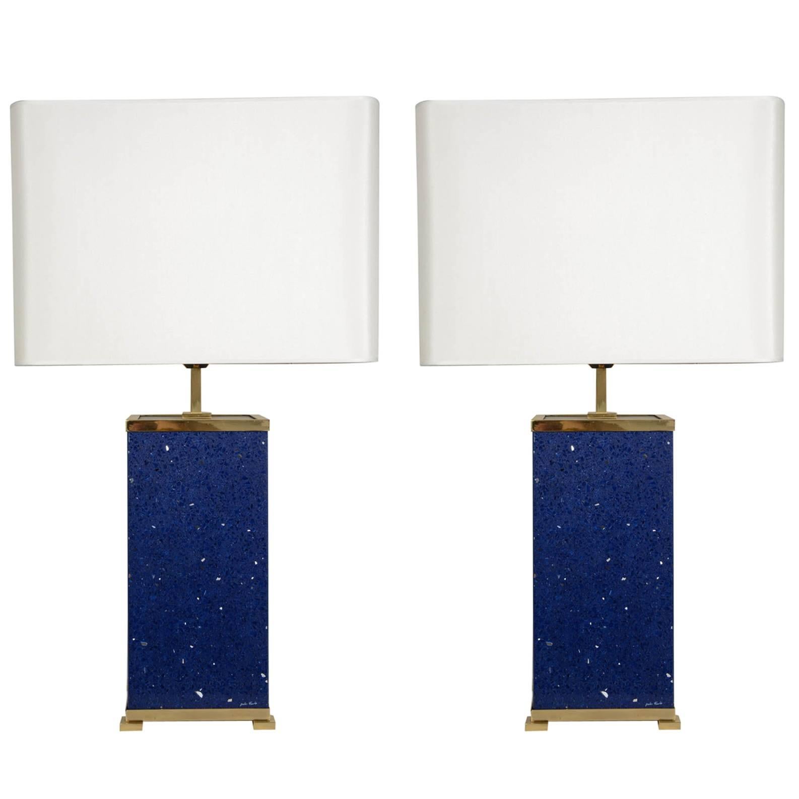 Pair of Blue Stone Lamps by Enzo Missoni