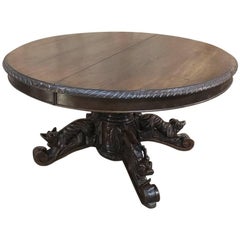 Antique 19th Century French Hunt Style Oval Coffee Table with Animal Carvings
