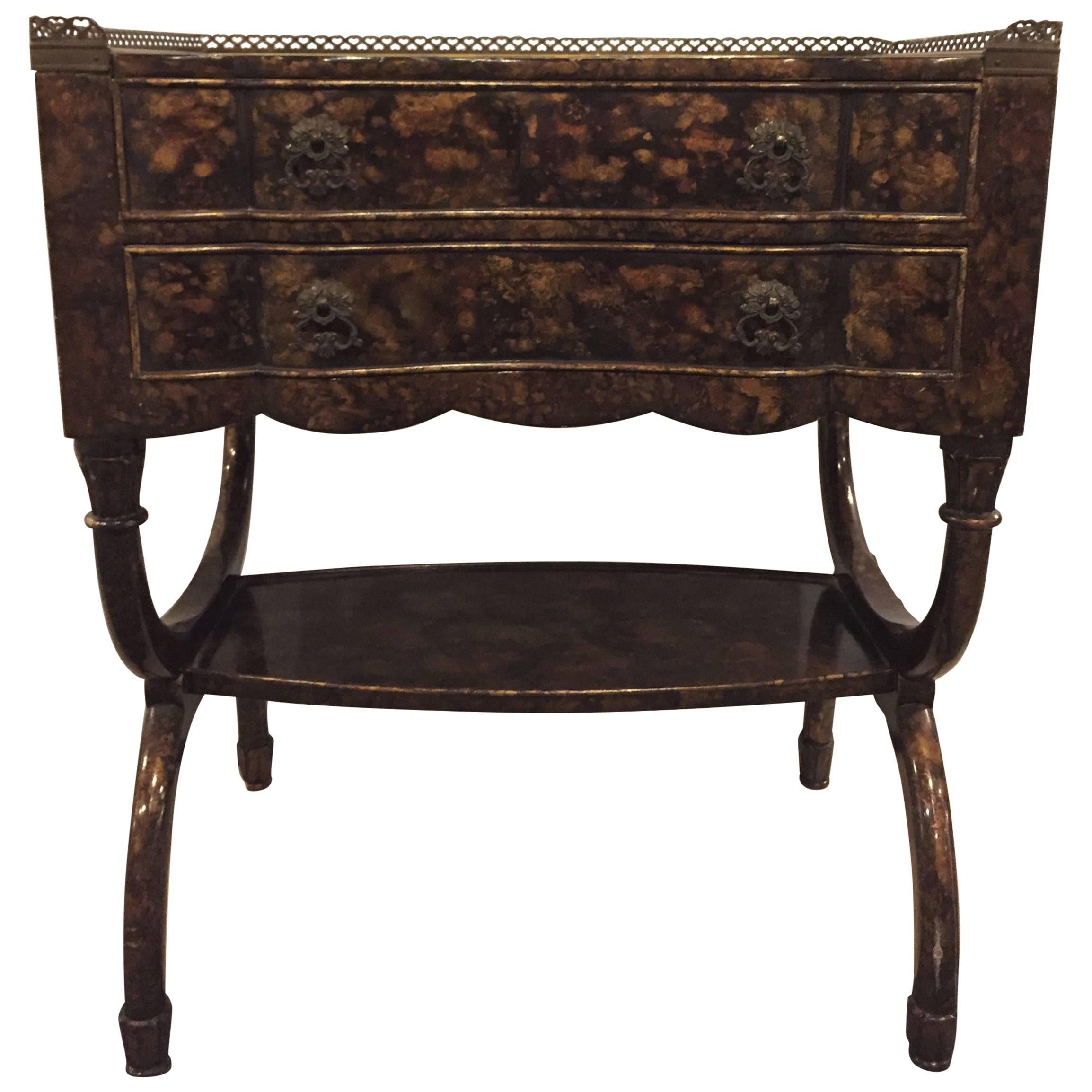 Regency Style Faux Tortoise Decorated End Table