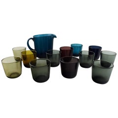 Kaj Franck, Nuutajarvi Glass Works, 12 Drinking Glasses and a Jug
