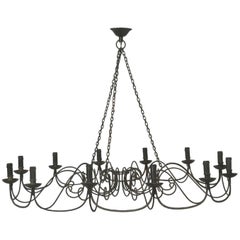 Vintage French Black Metal Twelve-Light Chandelier