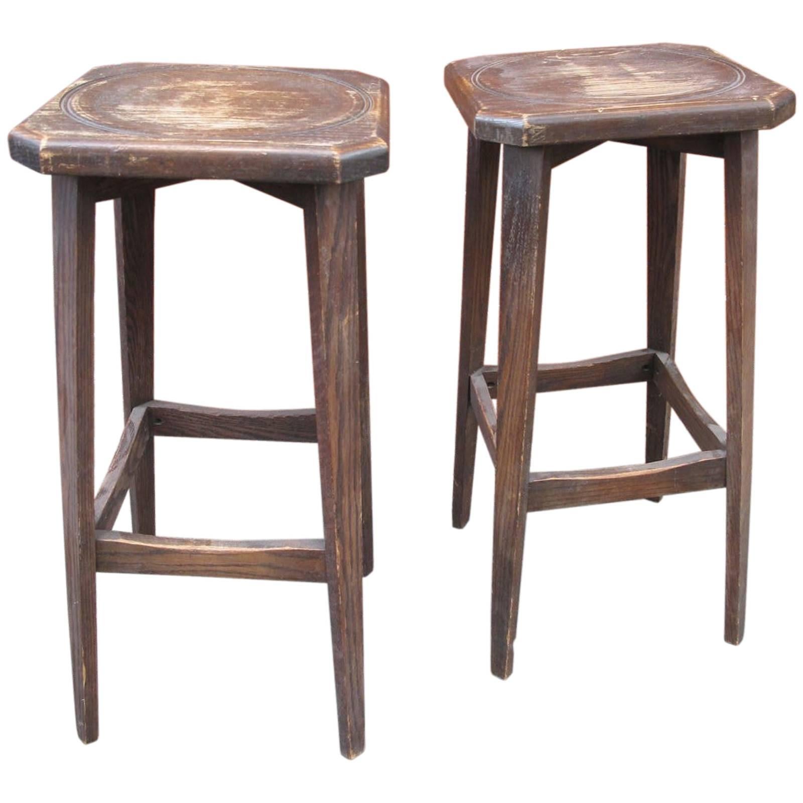 Pair of Oak Stools For Sale