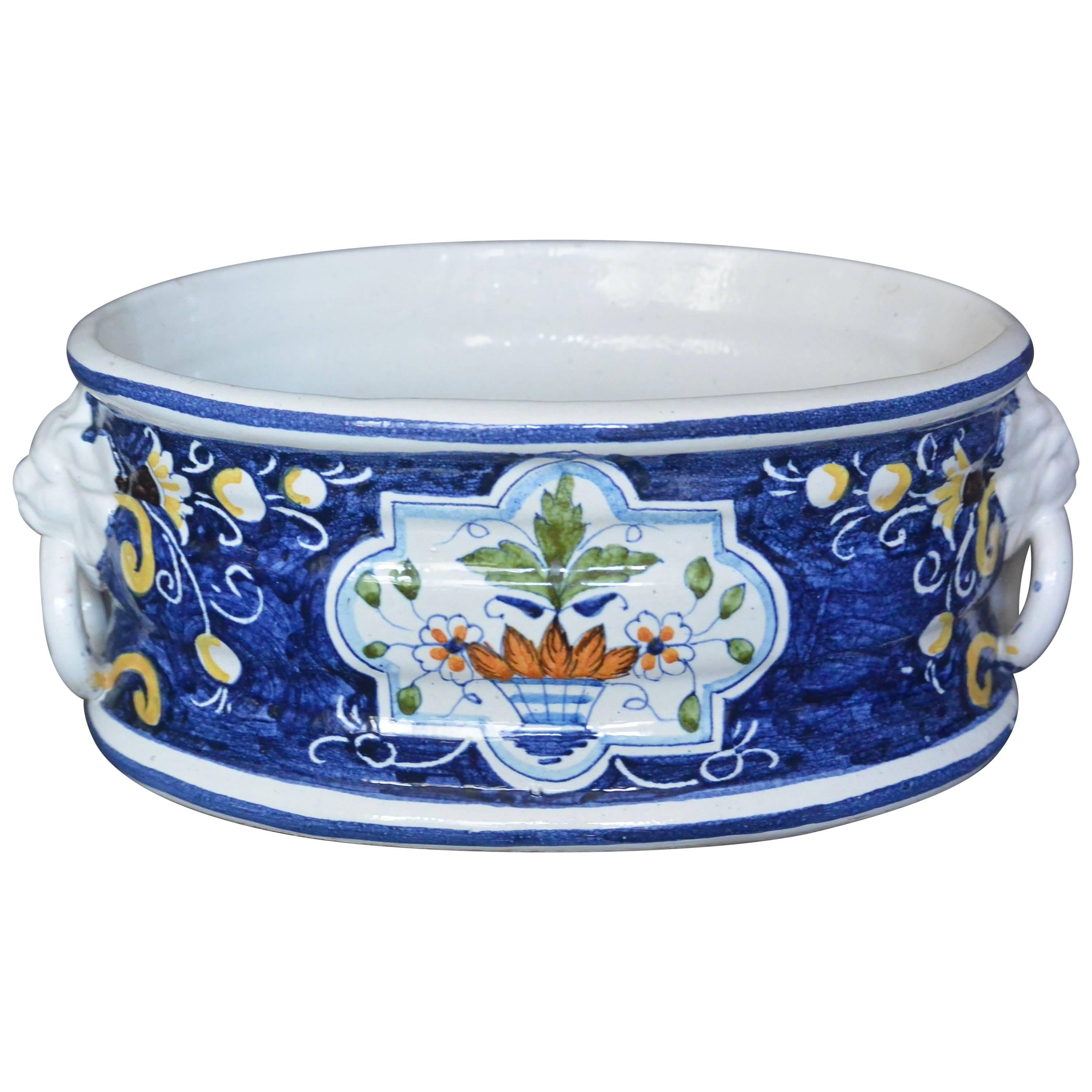 Vintage Blue and White Italian Cachepot