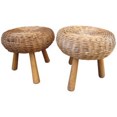 Vintage Pair of Rattan Stools Attributed to Tony Paul