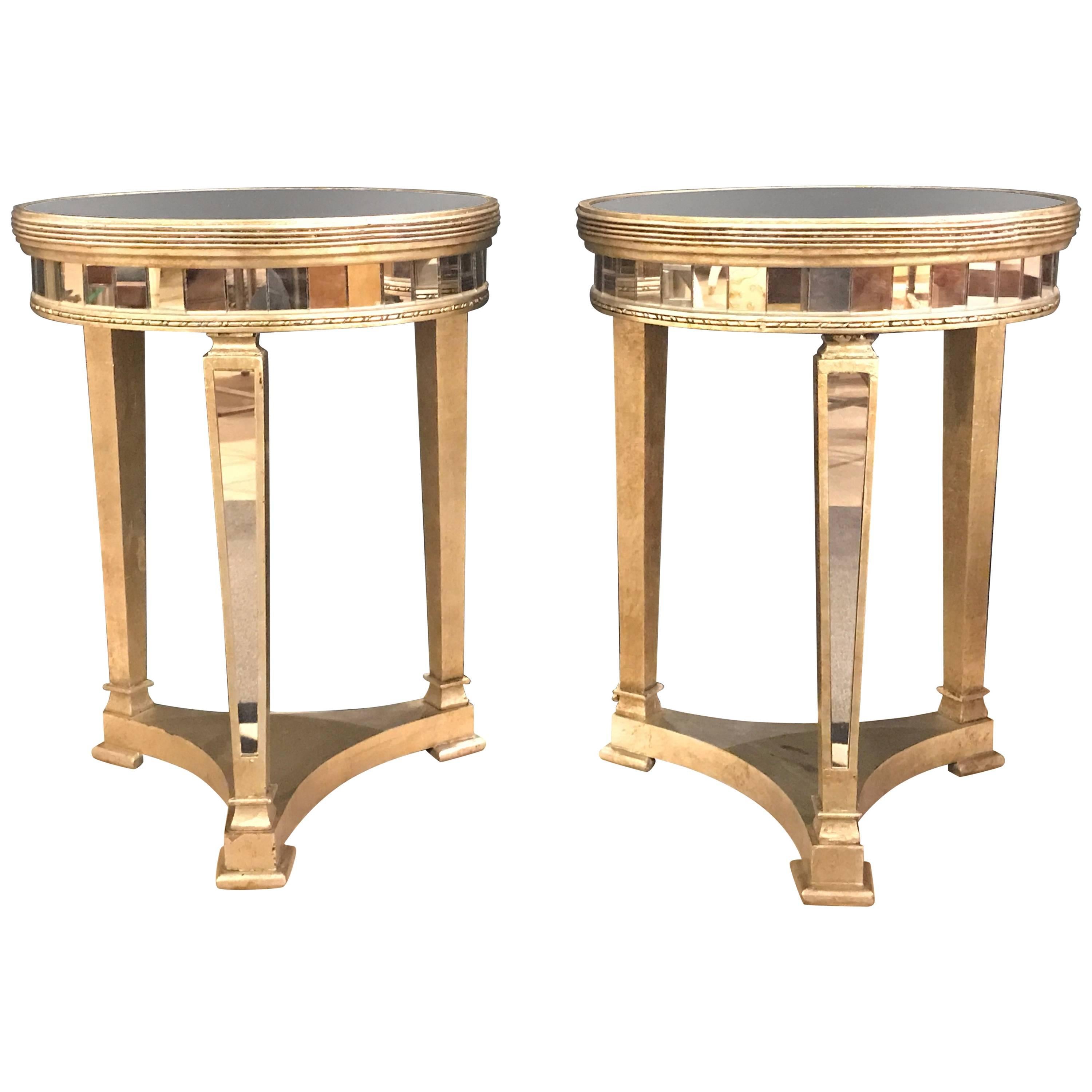 Pair of Hollywood Regency Style Mirrored and Silvered End Lamp Tables