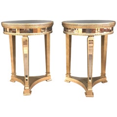 Pair of Hollywood Regency Style Mirrored and Silvered End Lamp Tables