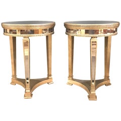 Pair of Hollywood Regency Style Mirrored and Silvered End Lamp Tables 11