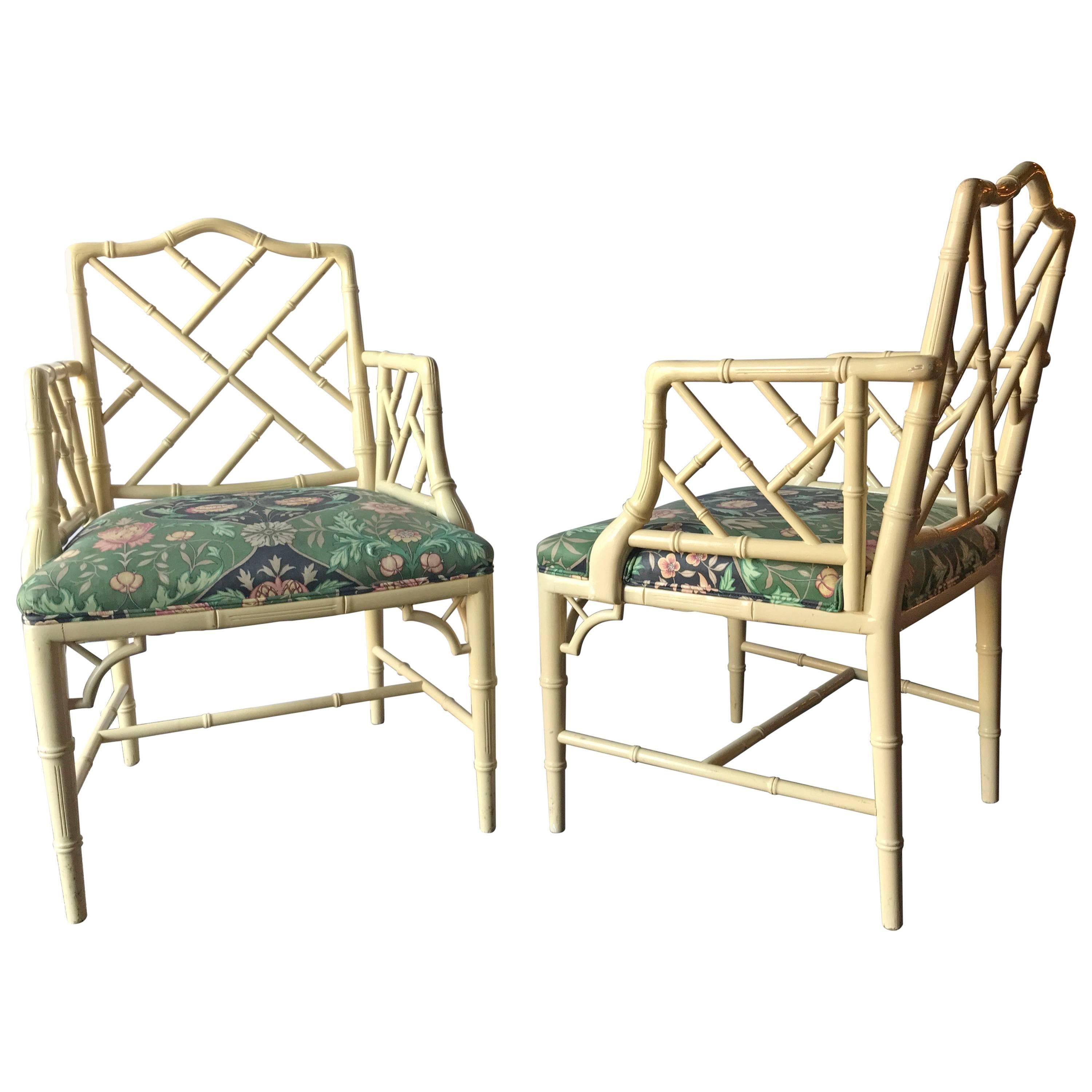 Pair of Custom Bamboo Form Armchairs in a Fine Florida Room Fabric