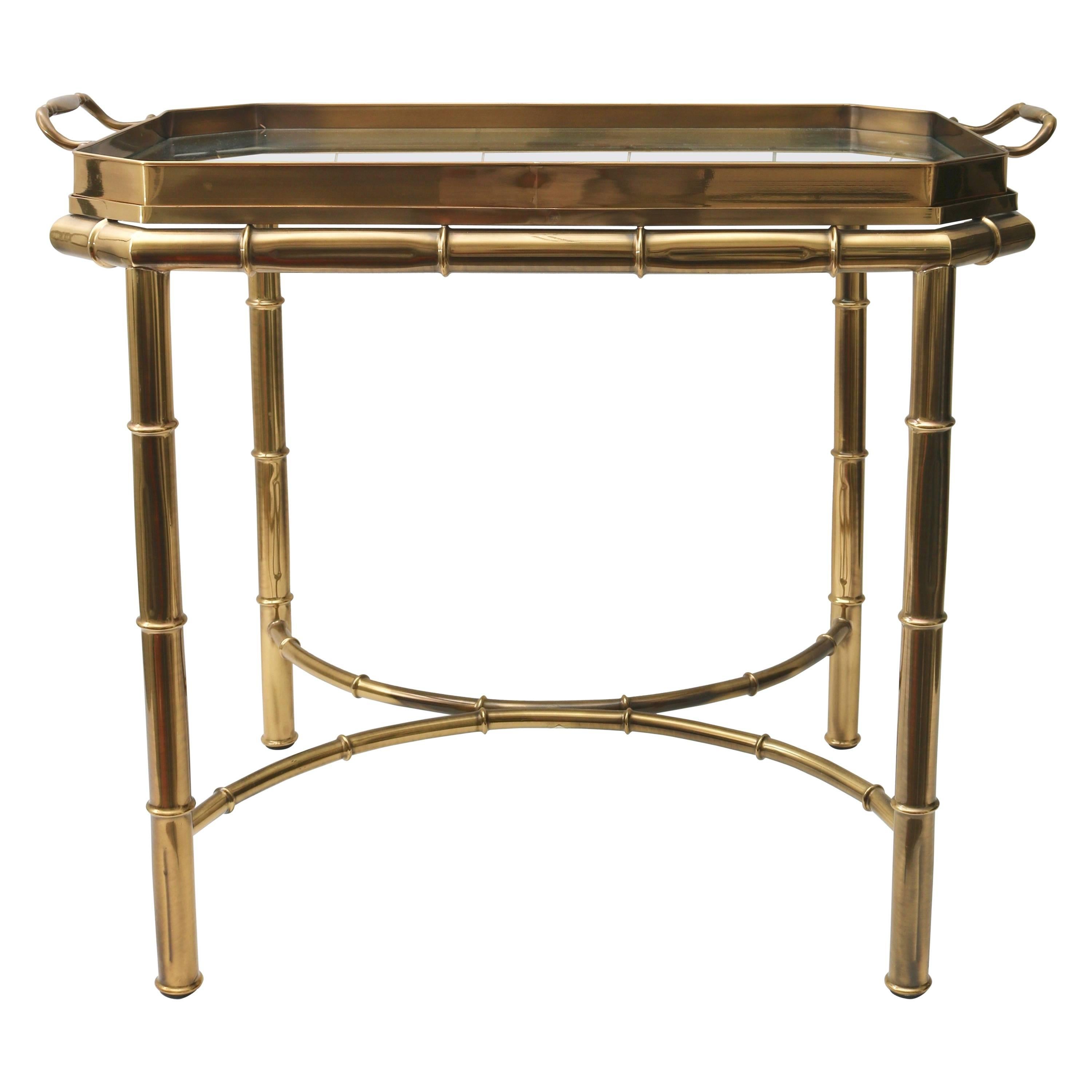 Faux Bamboo Tray Table in Antique Brass
