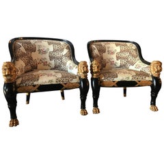 Pair of Lion Head Rest Armchairs Hollywood Regency , Maison Jansen