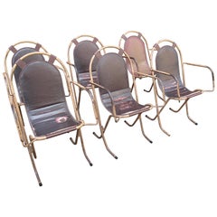 Used Set of Six Steel Stak-A-Bye Chairs with Original Naugahyde Seats