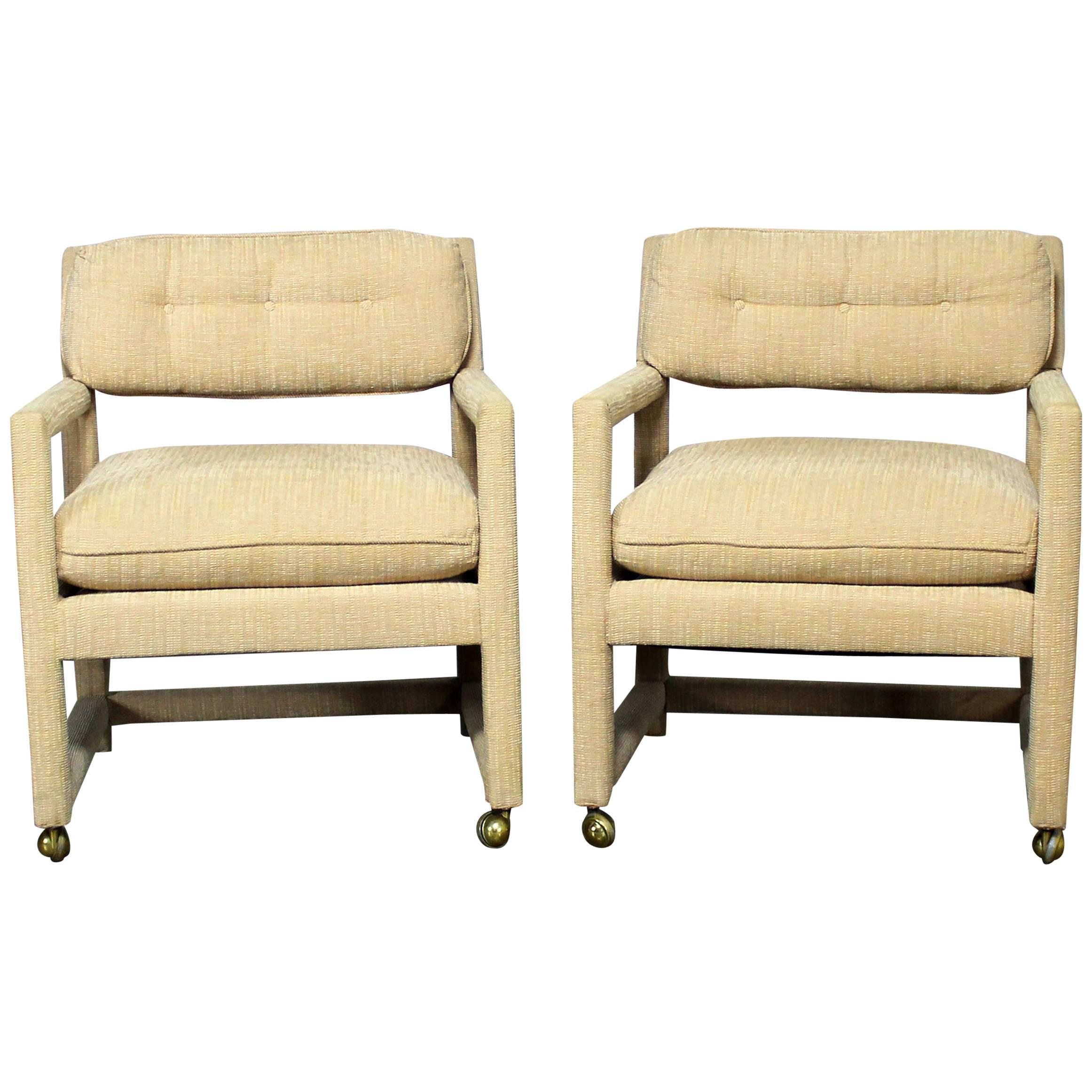Parsons Style Rolling Club Armchairs , Style of Milo Baughman, MCM Vintage