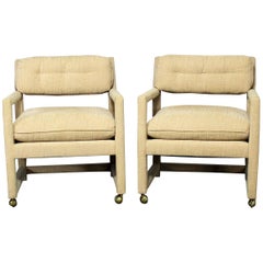 Parsons Style Rolling Club Armchairs , Style of Milo Baughman, MCM Vintage 4