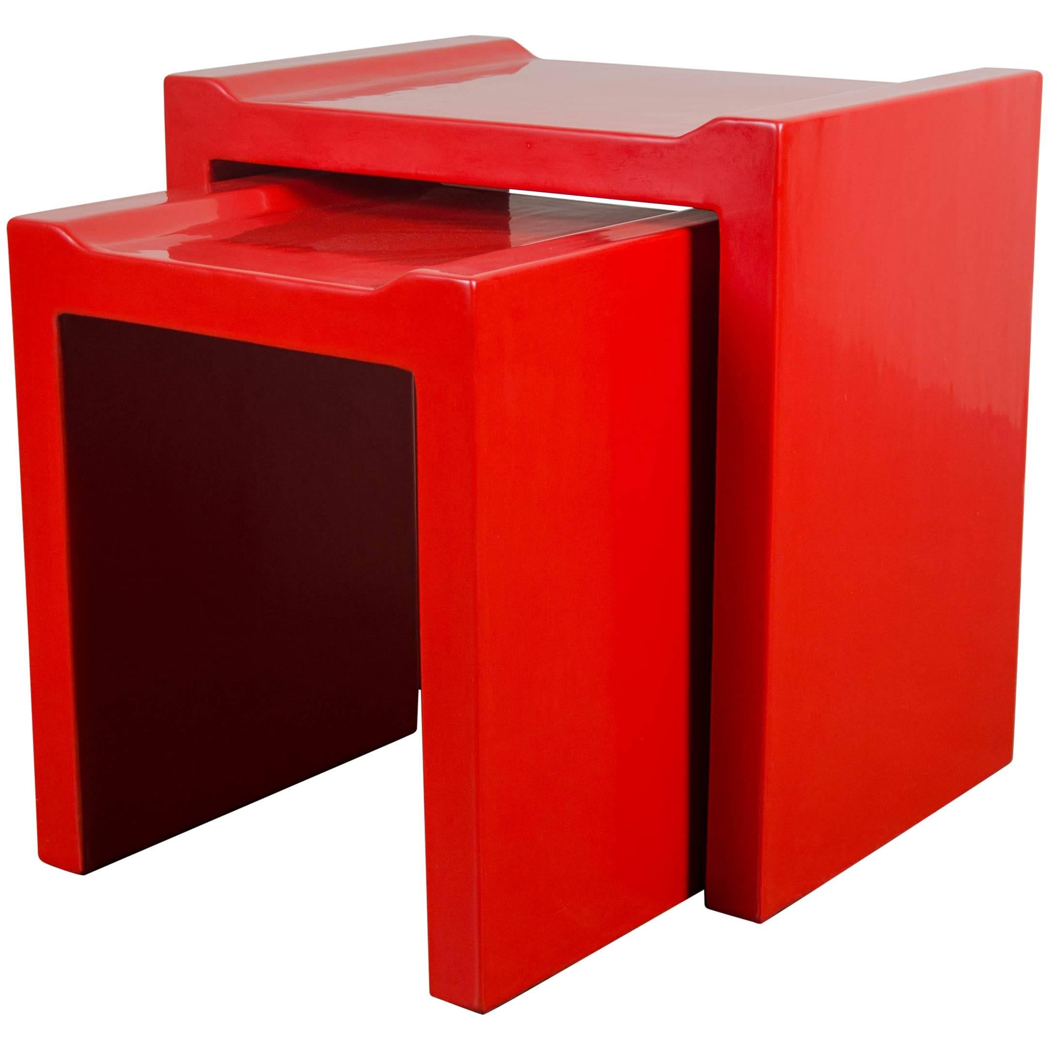 Nesting Tables with Flange Corners, Set of Two, by Robert Kuo, Limited Edition