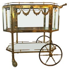 Bronze Vitrine Style Hollywood Regency Tea or Liquor Wagon