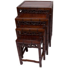 Chinese Nest of Four Square Stacking Hardwood Occasional Tables