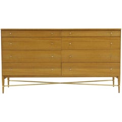 Paul McCobb Eight-Drawer Dresser Mahogany with Brass Cross Stretchers