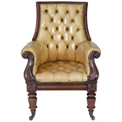 Late Regency Mahogany and Leather Library Armchair