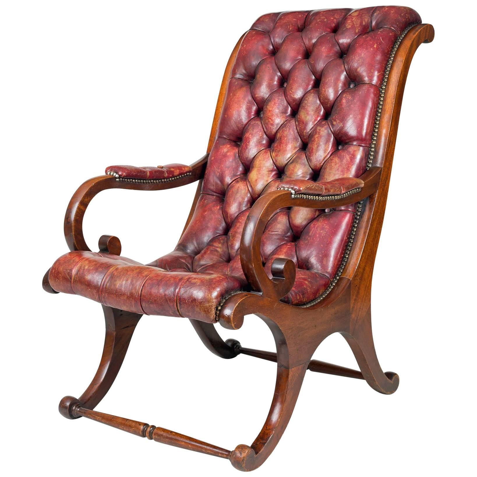 William iv Mahogany "Sleigh" Shaped Library Armchair For Sale
