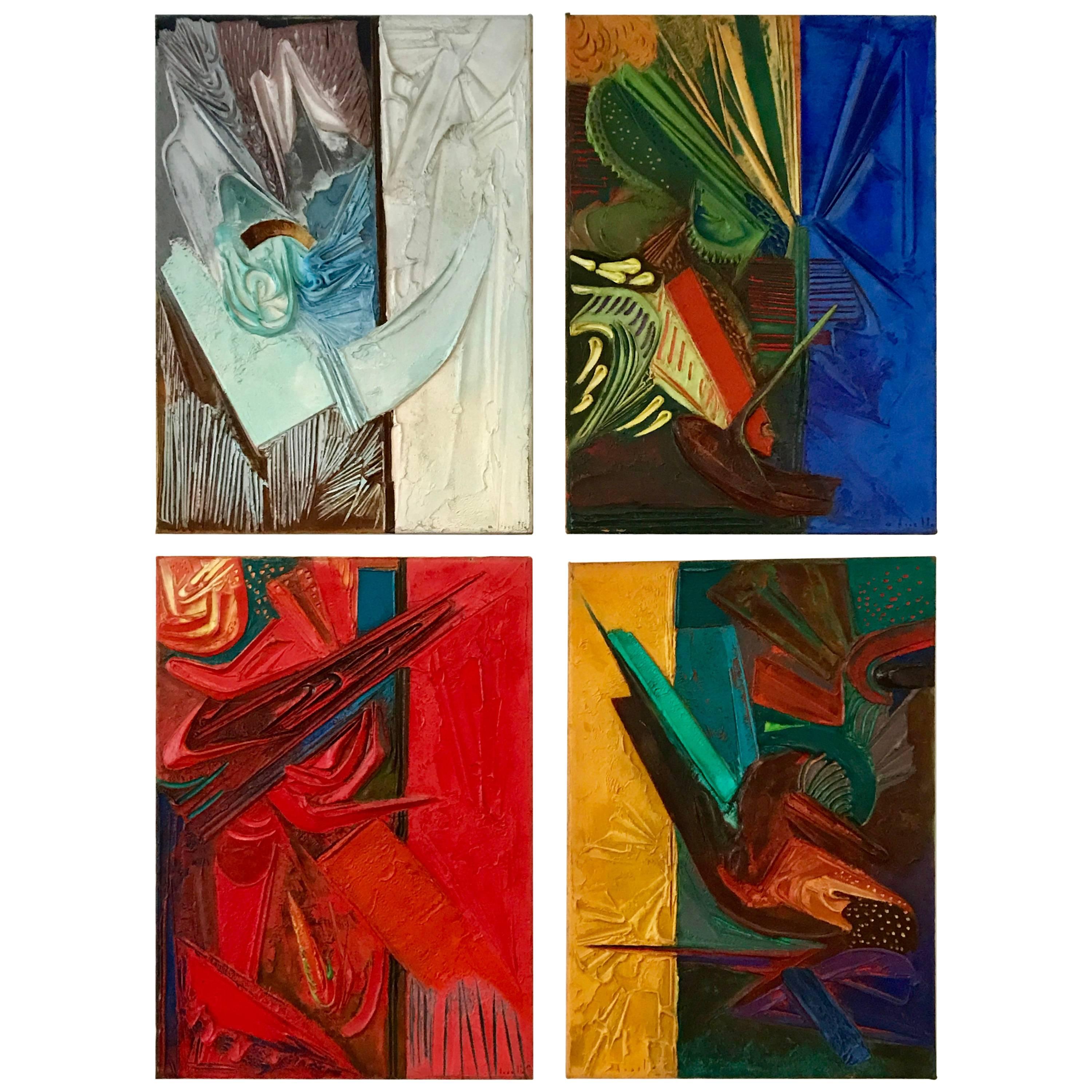 Set of Four Abstract Paintings "Les Four Saisons" by Franco Assetto, 1962, Italy