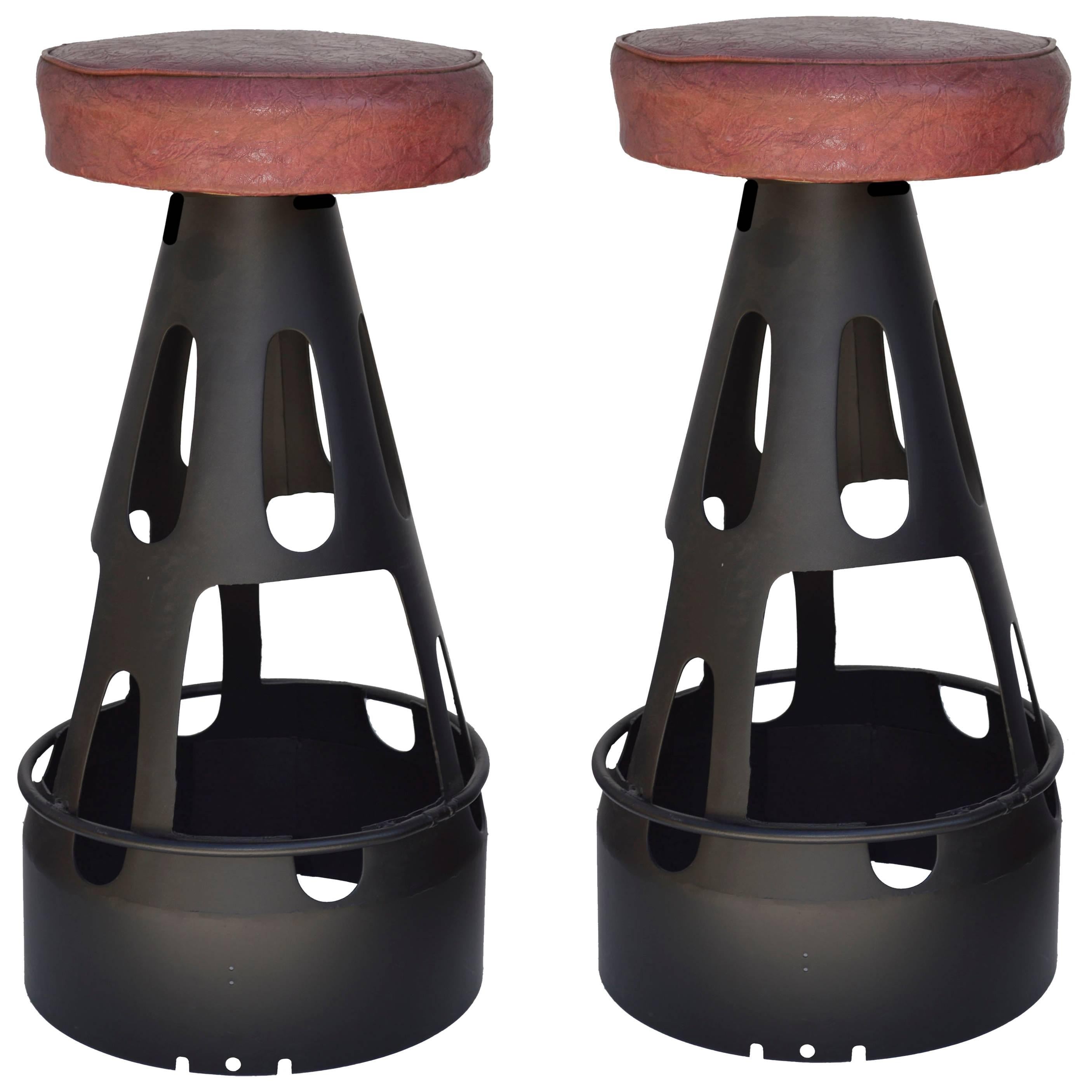 Pair of Industrial Missile Cone Bar Stools