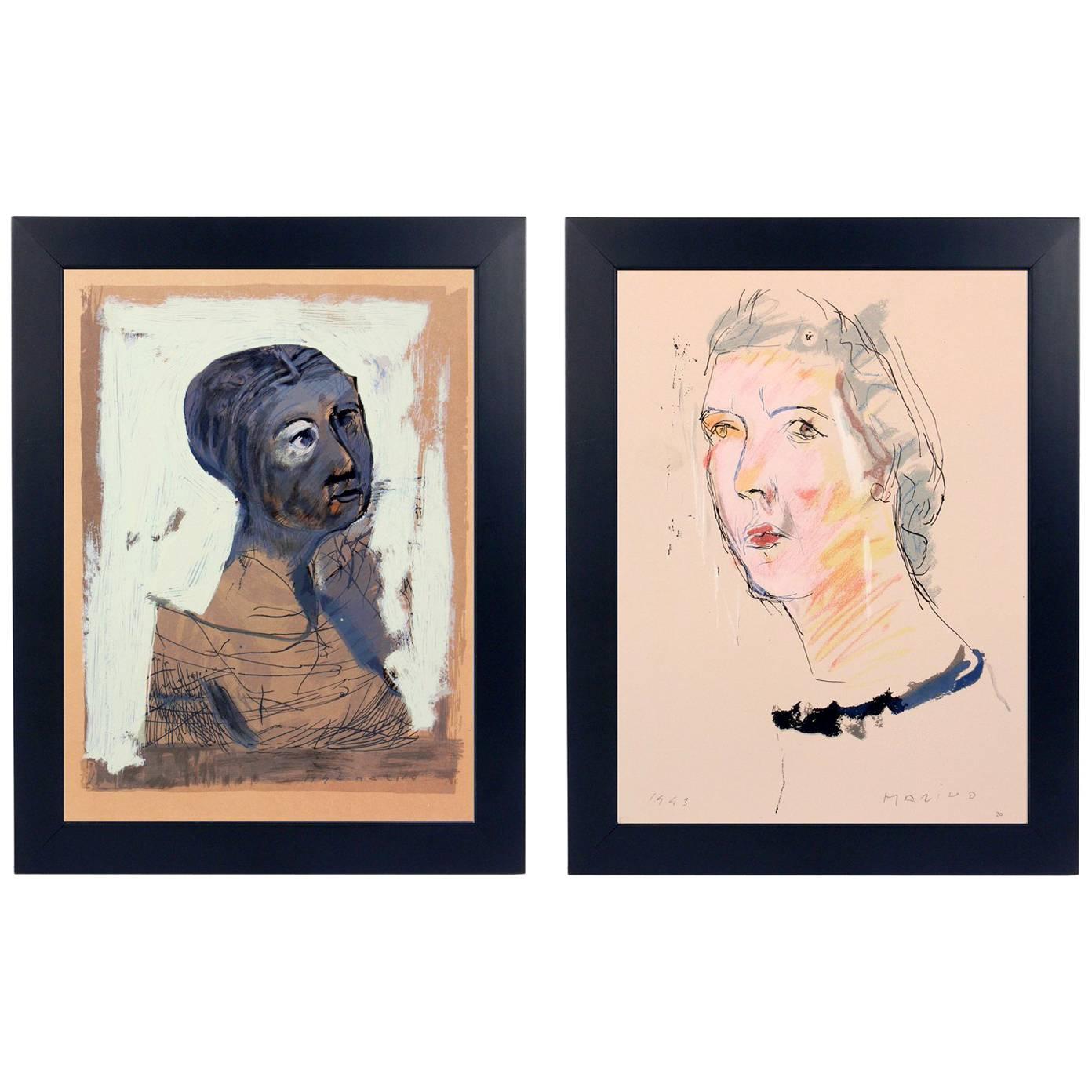 Paire de lithographies de portraits de Marino Marini en vente