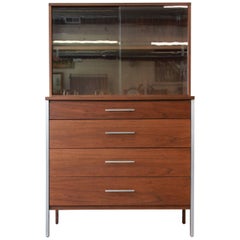 Paul McCobb for Calvin Four-Drawer Chest of Drawers with Glass Front Hutch