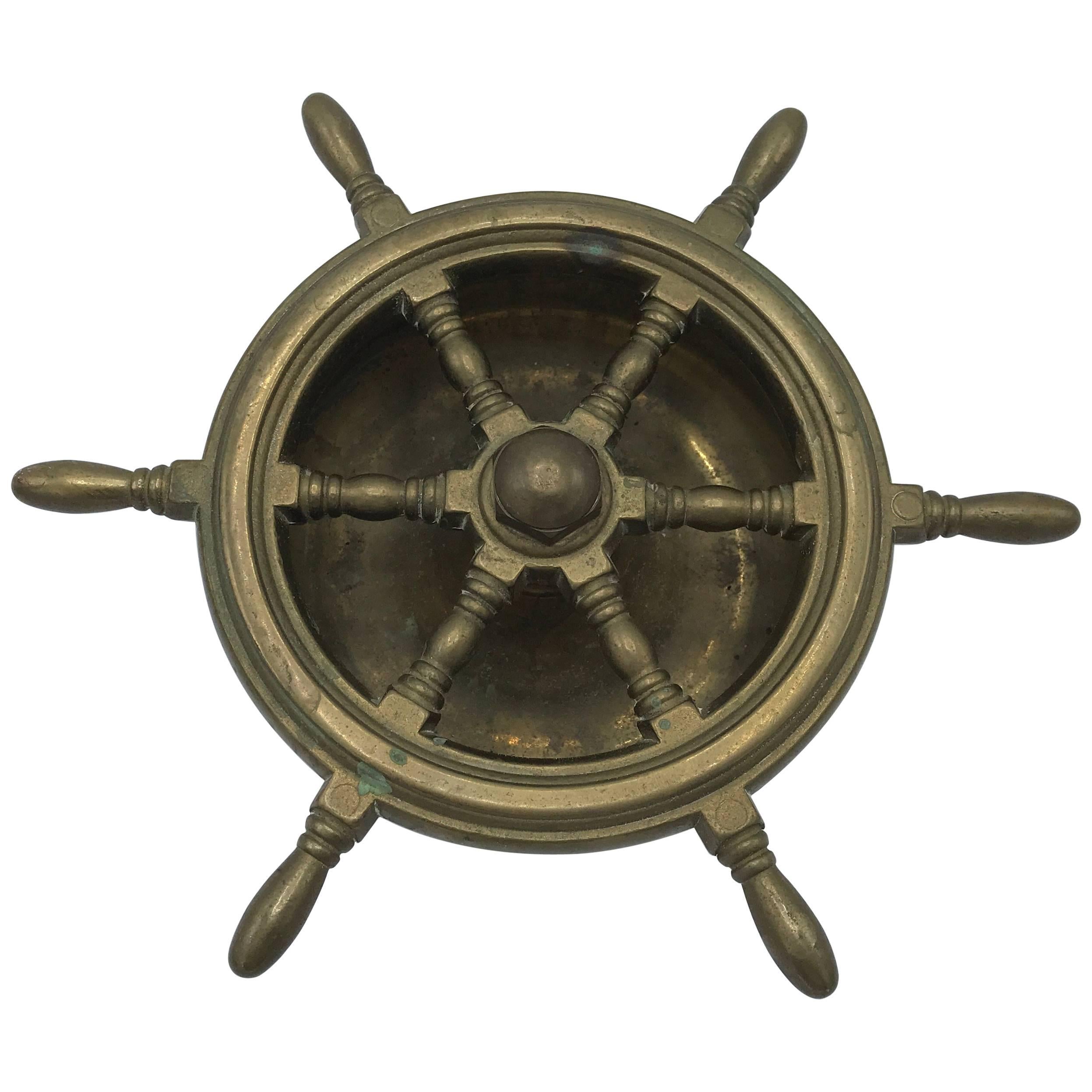 1950s Italian Brass Nautical Ship Wheel Ashtray