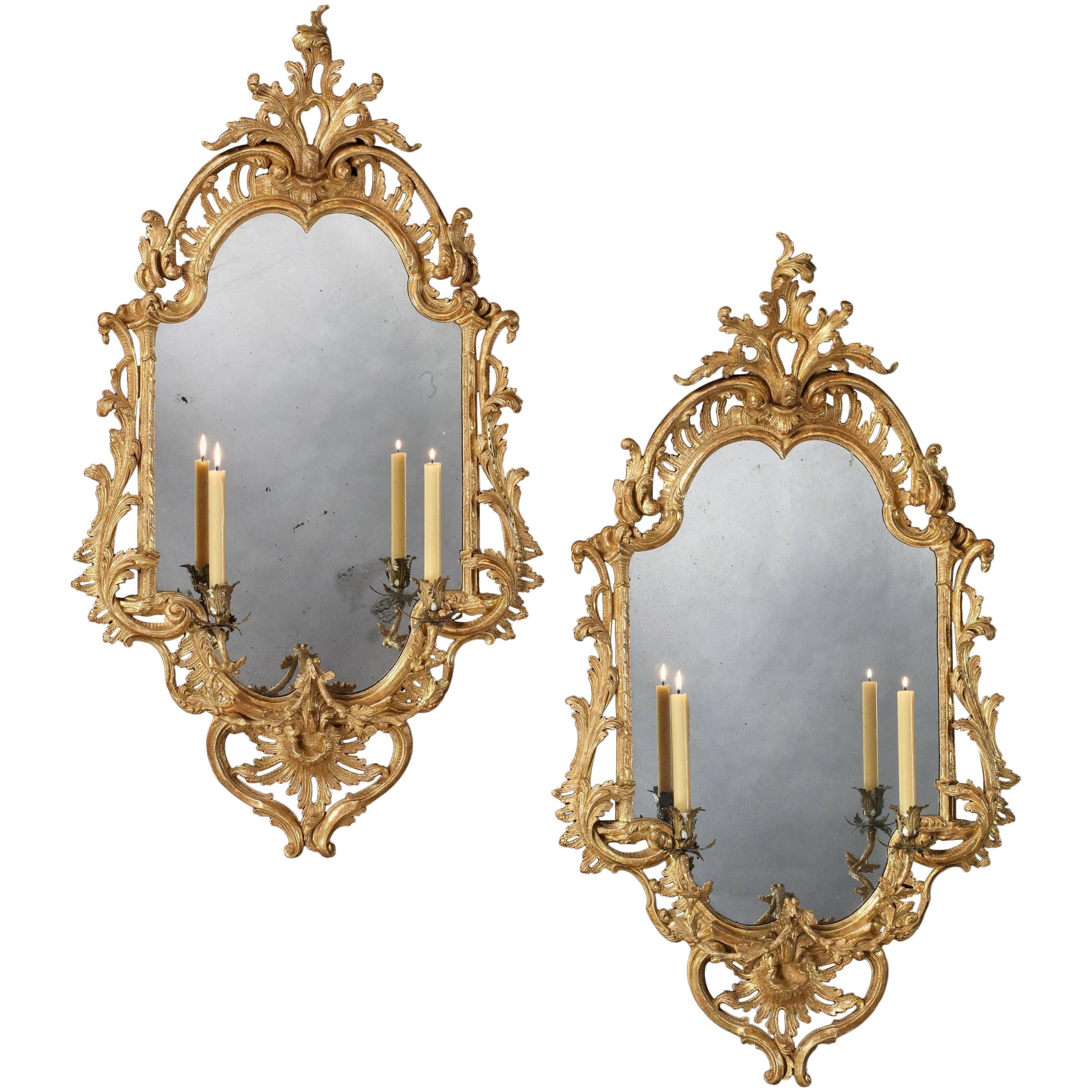 Pair of George III Giltwood Two-Light Girandoles For Sale